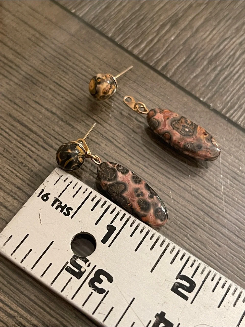 Vintage Leopard Skin Jasper Oval Dangle Drop Earrings Ball/Post Convertible